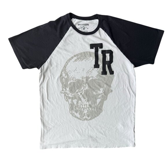 True Religion Graphic T-Shirt Mens Medium Skull Short Sleeve White Black - Picture 1 of 5
